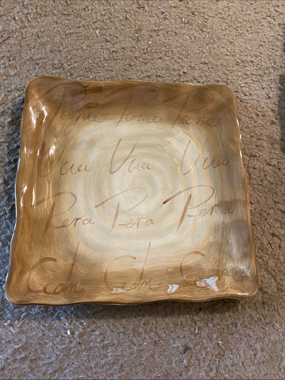 Fruition Square Ceramic Serving Platter in Warm Brown and Cream